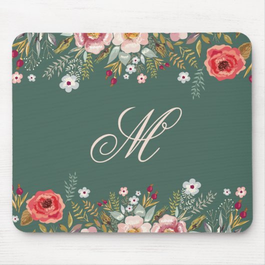 Klassisches dunkles Salbei-Grün Floral Custom Init Mousepad (Vorne)