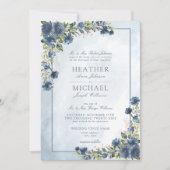 Klassisches Dusty Blue Gold Floral Watercolor Scri Einladung (Vorderseite)