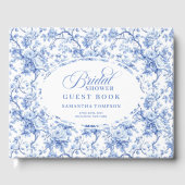 Klassisches Dusty Blue Toile Rosen Brautparty Gäst Gästebuch (Vorderseite)
