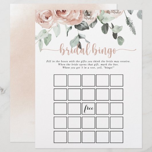 Klassisches Dusty Pink Rose Bridal Bingo Spiel (Vorne/Hinten)