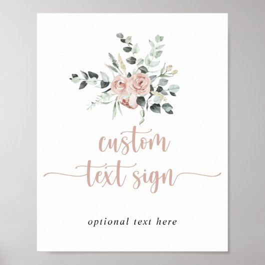 Klassisches Dusty Pink Rose Floral Custom Text Sig Poster (Vorne)