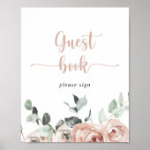 Klassisches Dusty Pink Rose Floral Guest Book Sign Poster (Vorne)