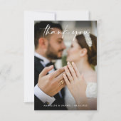 Klassisches Dusty-Rose-Skript mit Foto Wedding Dankeskarte (Vorderseite)