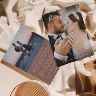 Klassisches Dusty-Rose-Skript mit Foto Wedding Dankeskarte