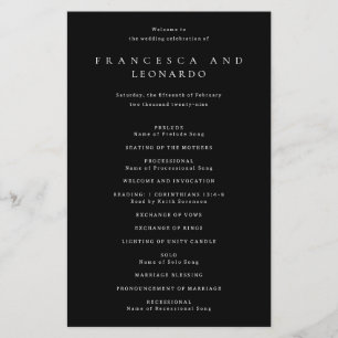 Klassisches einfaches Hochzeitsprogramm in Schwarz