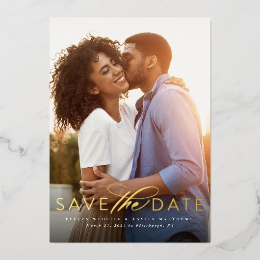 Klassisches einfaches Save the Date-ein-Foto Folieneinladung (Vorderseite)