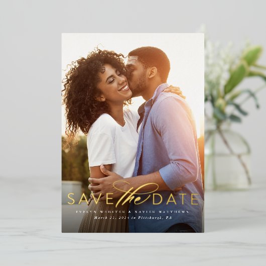 Klassisches einfaches Save the Date-ein-Foto Folieneinladung (Stehend vorne)