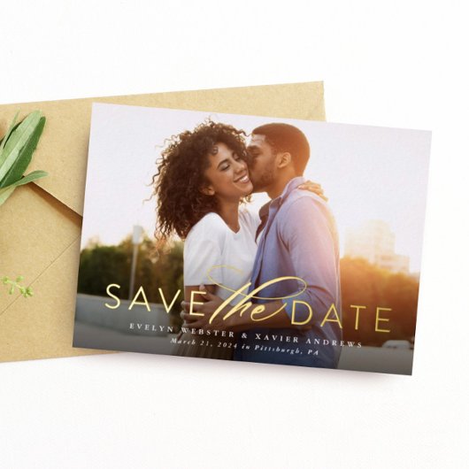 Klassisches einfaches Save the Date-ein-Foto Folieneinladung