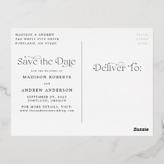 Klassisches Elegance Horizontales Foto Save the Da Folie Einladungspostkarte (Rückseite)