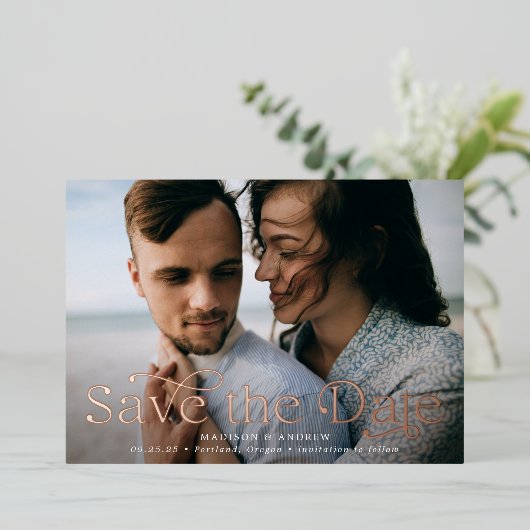 Klassisches Elegance Horizontales Foto Save the Da Folieneinladung (Stehend vorne)