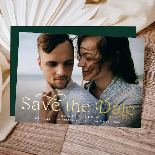 Klassisches Elegance Horizontales Foto Save the Da Folieneinladung