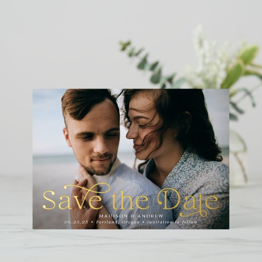 Klassisches Elegance Horizontales Foto Save the Da Folieneinladung (Stehend vorne)