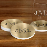 Klassisches Elegant 3 Buchstaben Monogram, gegosse Getränkeuntersetzer<br><div class="desc">Dieser Sandstein-Untersetzer hat ein elegantes,  modernes,  stilvolles 3-Buchstaben-Monogramm in schwarz auf gebürstetem Metallgold.</div>