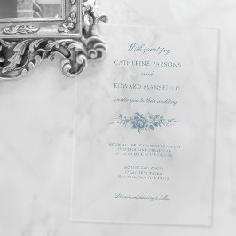 Klassisches Elegant Blau graviert Blumen Acryleinladungen