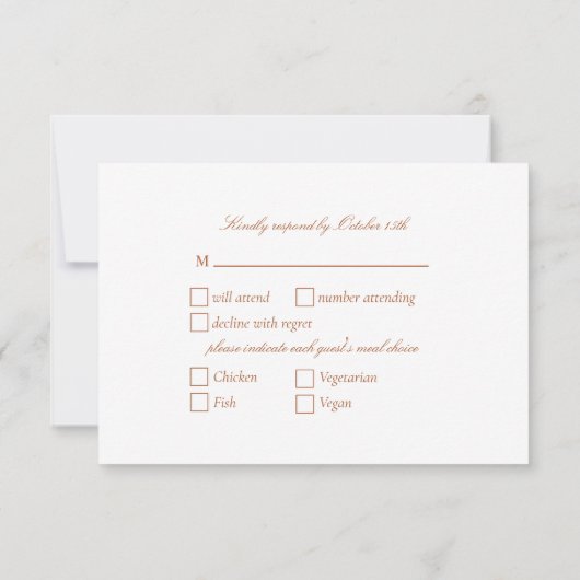 Klassisches Elegant Burnt Orange Script RSVP Karte (Rückseite)