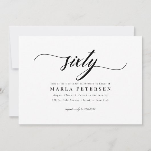 Klassisches Elegant Calligrafy Script 60. Geburtst Einladung (Vorderseite)
