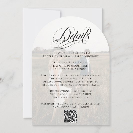 Klassisches Elegant in einem QR-Code-Arch-Hochzeit Einladung (Rückseite)