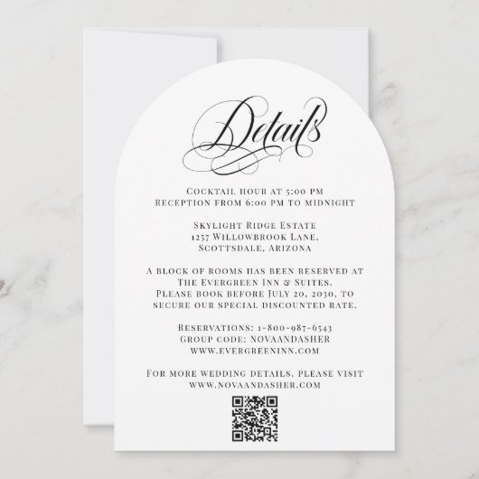Klassisches Elegant in einem QR-Code-Arch-Hochzeit Einladung (Rückseite)