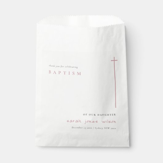 Klassisches Elegant Minimal Rosa Typografie Taufe Geschenktütchen (Vorderseite)