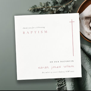 Klassisches Elegant Minimal Rosa Typografie Taufe Serviette