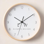 Klassisches Elegant Moderner Minimalistischer Mono Uhr<br><div class="desc">Verbessern Sie Ihre Wohngestaltung mit unserer klassischen eleganten, modernen Minimalistischen Monogram Wall Clock. Dieses exquisite Uhrwerk verbindet zeitlose Eleganz mit zeitgenössischem Minimalismus und erhöht Ihren Lebensraum auf neue Niveaus der Eleganz. Die mit Präzision und Sorgfalt gestaltete Wanduhr ist mehr als nur ein funktionales Accessoire, sondern ein personalisiertes Kunstwerk. Das individuell...</div>