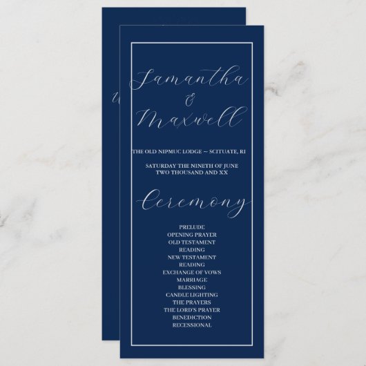 Klassisches Elegant Navy Blue Hochzeitsprogramm (Vorne/Hinten)