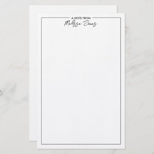 Klassisches Elegant - Schwarz-Weiß-Note Briefpapier (Vorne/Hinten)