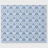 Klassisches elegantes blaues Damask-Muster Geschenkpapier (Flach)