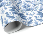 Klassisches elegantes blaues Damask-Muster Geschenkpapier (Rolleneckpunkt)