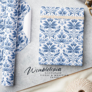 Klassisches elegantes blaues Damask-Muster Geschenkpapier