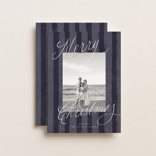 Klassisches Elegantes Blaues Streifen-Familienfoto Feiertagskarte