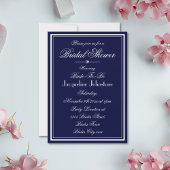 Klassisches elegantes, blaues und weißes Brautpart Einladung