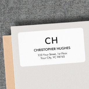 Klassisches Elegantes Einfaches Weißes Monogramm Adressaufkleber