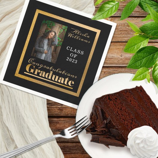 Klassisches, elegantes Foto mit Goldtext Graduate Serviette