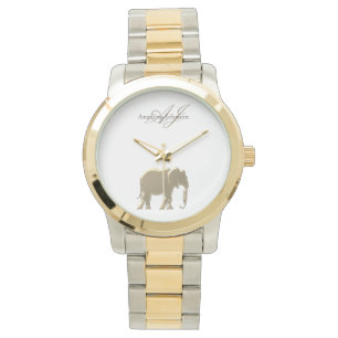 Klassisches Elegantes Gold Elefant Mit Monogramm Armbanduhr