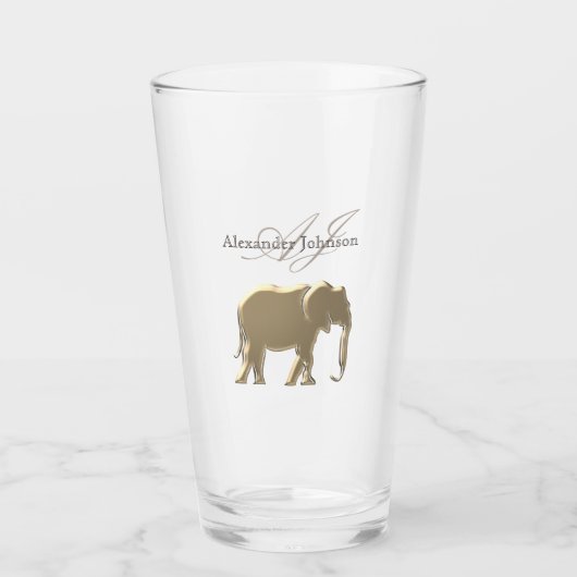 Klassisches Elegantes Gold Elefant Mit Monogramm Glas (Vorderseite)