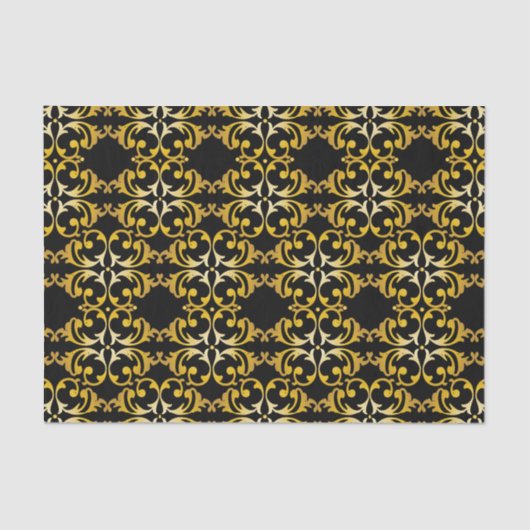 Klassisches elegantes Gold- und Black Damask Muste Seidenpapier (Vorderseite)