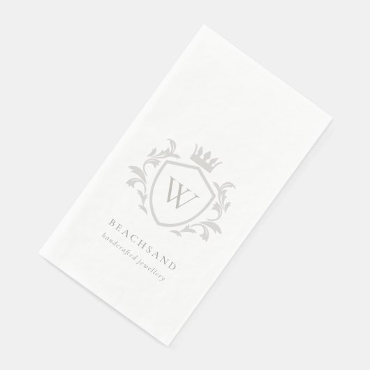 Klassisches Elegantes graues Monogram, florales Cr Serviette (Ecke)