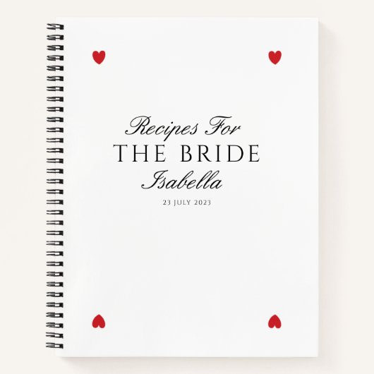 Klassisches Elegantes Herz Brautparty Rezept Notizblock (Vorderseite)