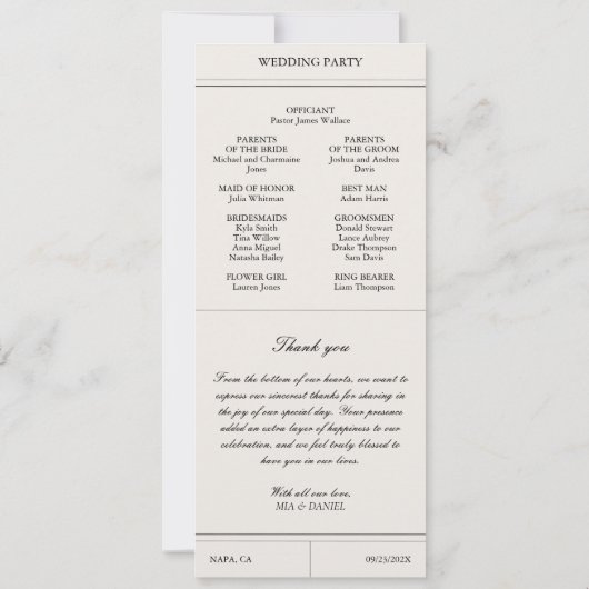 Klassisches elegantes Hochzeitsprogramm für Groß u (Rückseite)