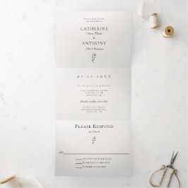 Klassisches elegantes Minimalistisches botanisches Dreifach Gefaltete Einladung