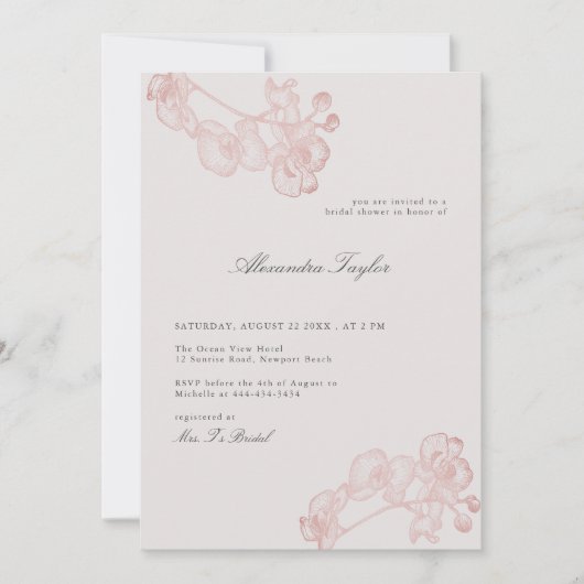 Klassisches Elegantes Orchid Brautparty Einladung (Vorderseite)