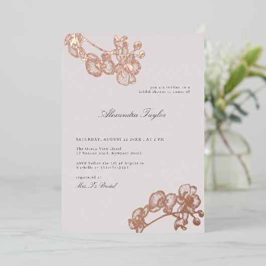 Klassisches Elegantes Orchid Brautparty Folieneinladung (Stehend vorne)