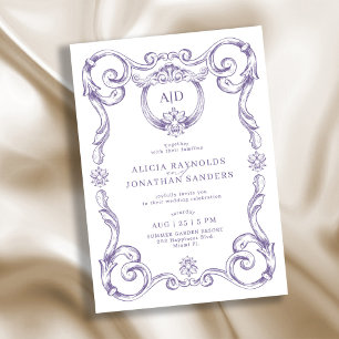 Klassisches elegantes Rokoko-Lavendel-Monogramm-Ho Einladung