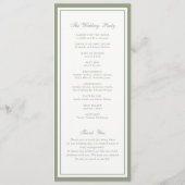 Klassisches elegantes Salbeigrün-Rahmen-Hochzeitsp Programm (Rückseite)