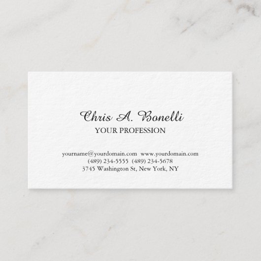 Klassisches Elegantes Schlicht einfaches Weiß Visitenkarte (Vorderseite)