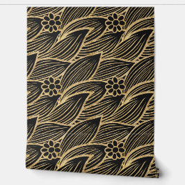 Klassisches elegantes Schwarz-Gold-Floral-Muster Tapete