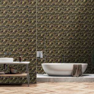 Klassisches elegantes Schwarz-Gold-Floral-Muster Tapete