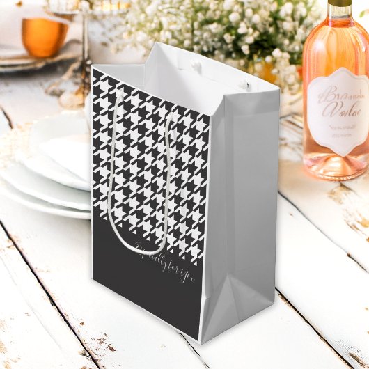 Klassisches elegantes Schwarz-Weiß-Hahnentrittmust Mittlere Geschenktüte