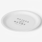 Klassisches, elegantes Script-Hochzeit-Probe-Dinne Pappteller (Schrägansicht)